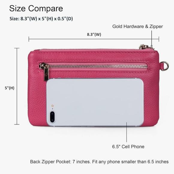 Hot Pink Pebbled Leather Wristlet - Picture 10 of 13